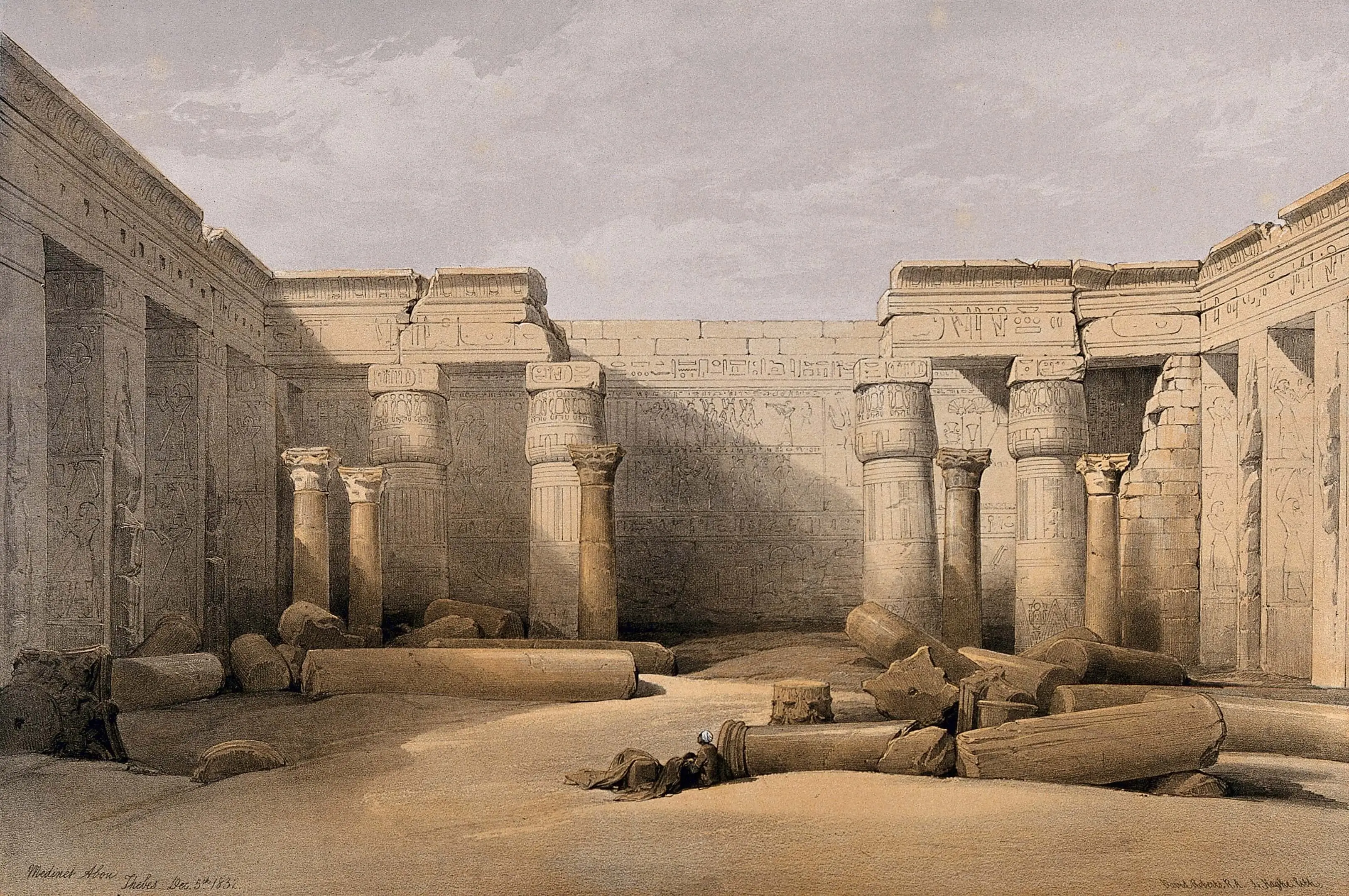 MEDINET ABOU Temple ~ David Roberts 1856 